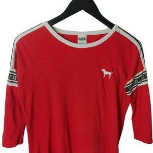 Pink Victoria's Secret T Shirt Ringer Graphic Tee Top 3/4 Sleeve Cotton Solid S